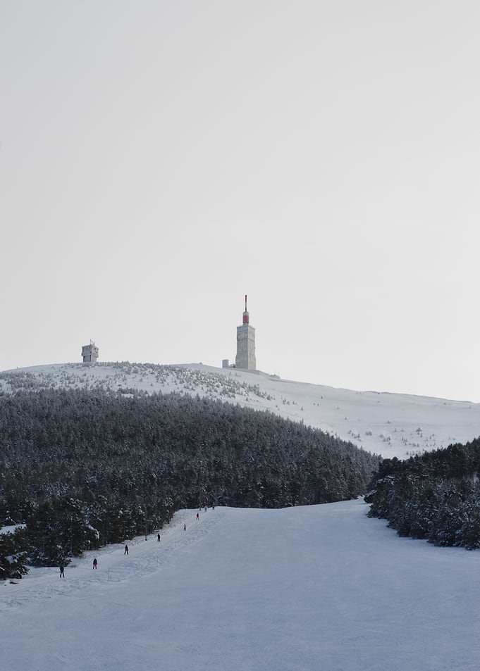 Ski slope with mountain towers