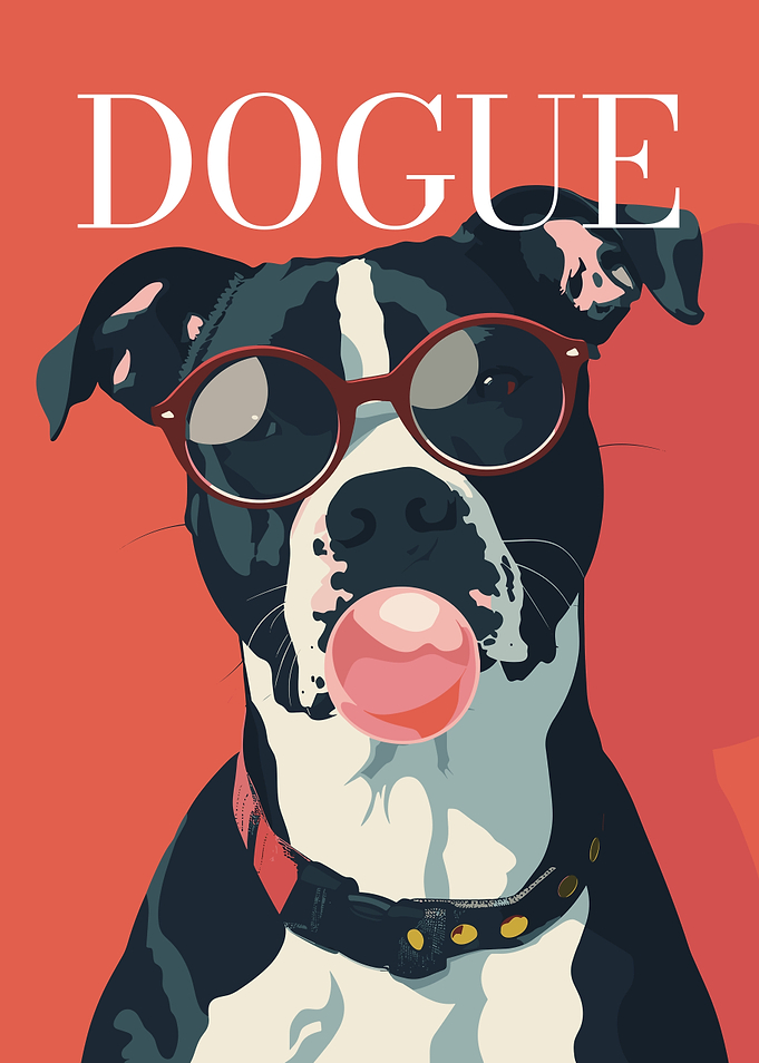 Dog Wearing Glasses Chewing Bubble Gum