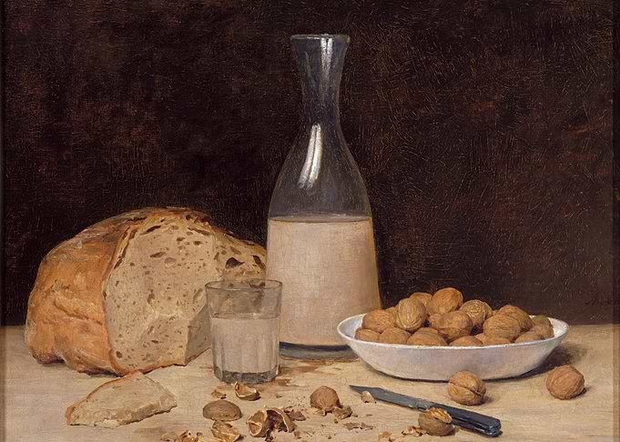 Still Life with Bread, Wine, and Walnuts