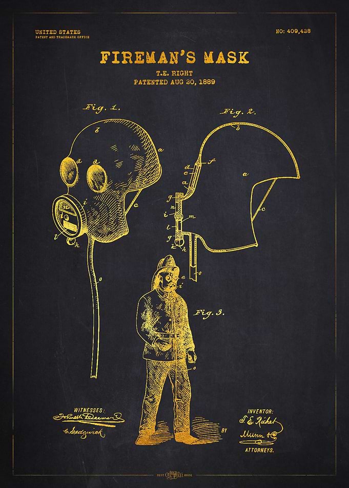 1889 Fireman's Mask Patent Gold