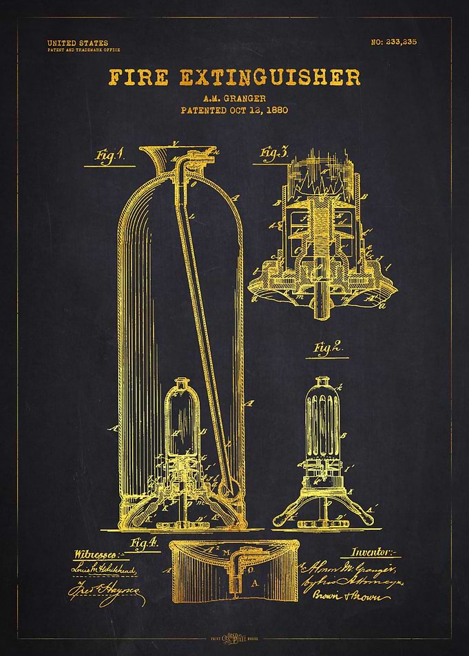 1880 Fire Extinguisher Patent Gold