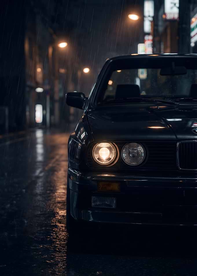 Car BMW E30 Dark Rainy Night