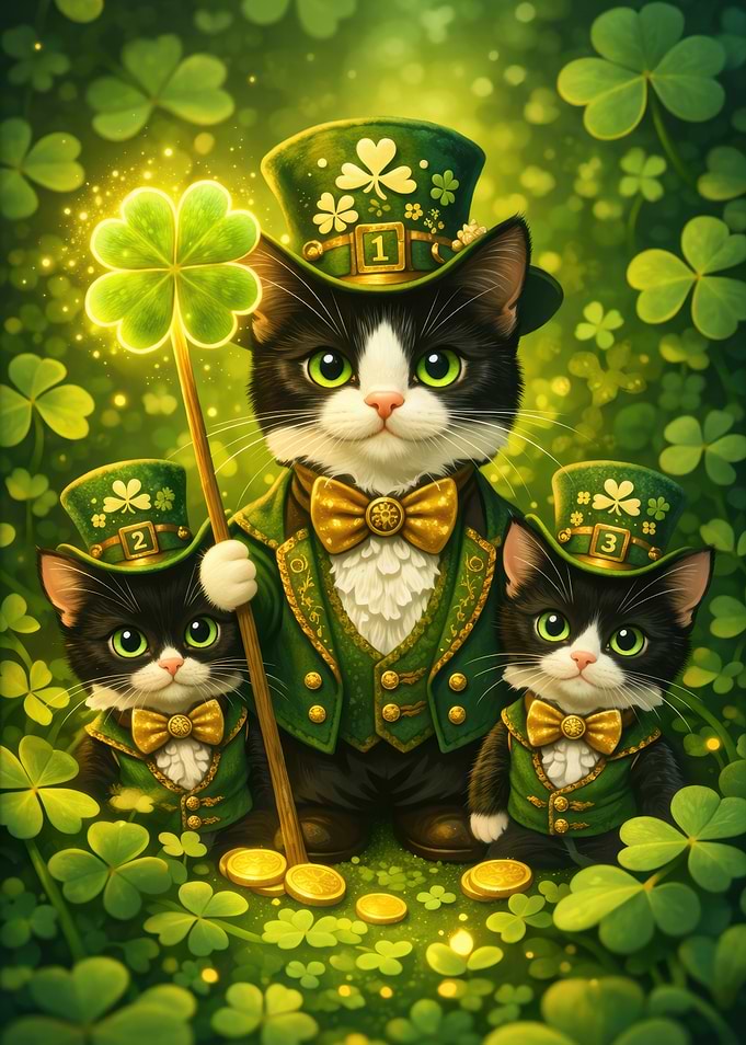 St. Patrick's Day Cats with Clovers