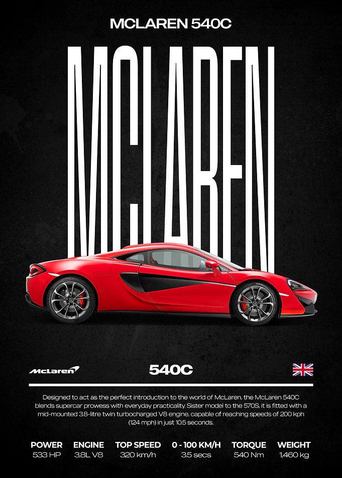 McLaren 540C Supercar Poster