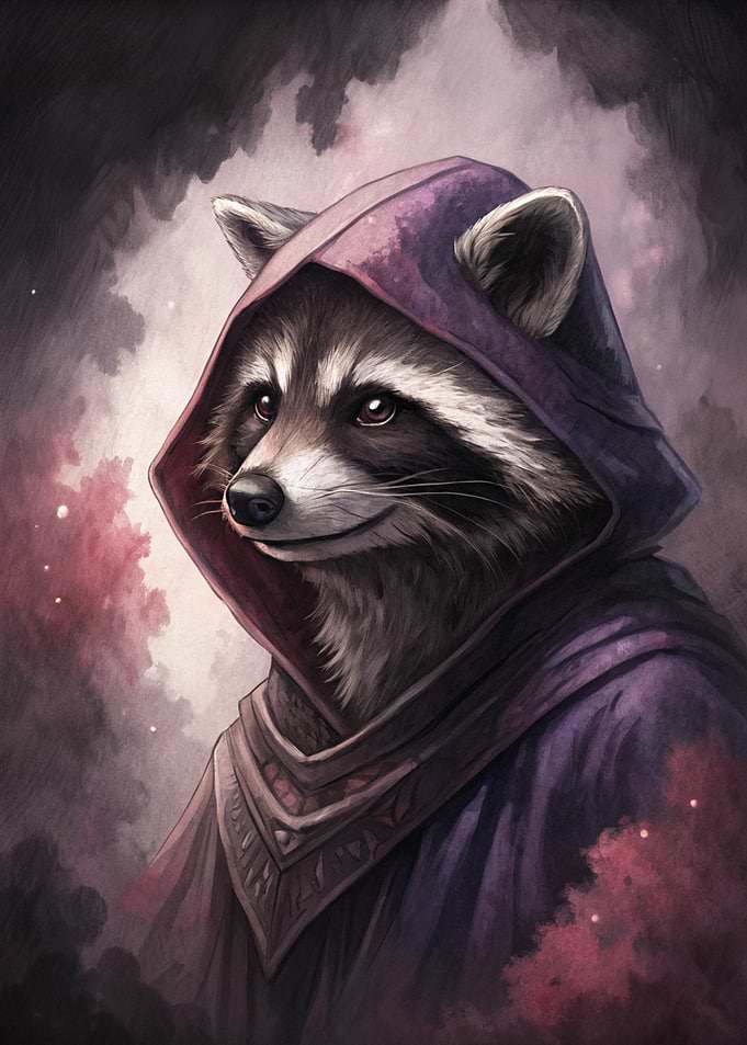 Raccoon Wizard in Purple Robe