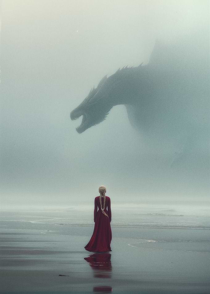 Woman and Dragon in Fog