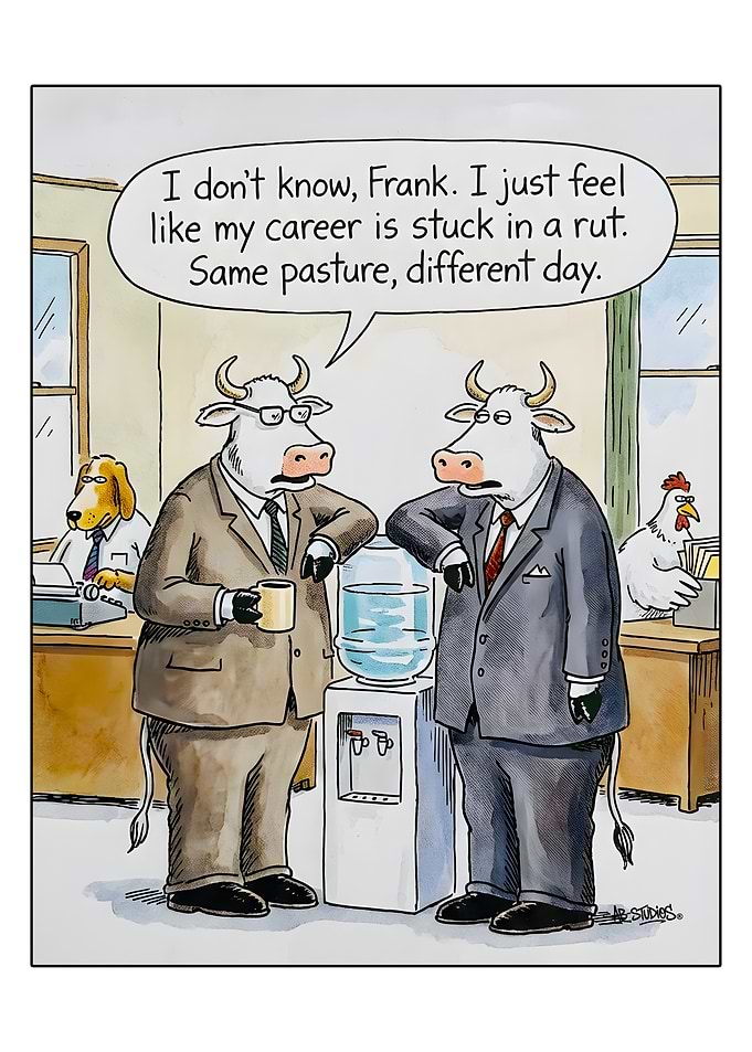 Cows Discussing Career Rut