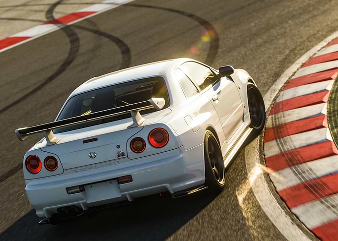 White Nissan Skyline GT-R on Race Track