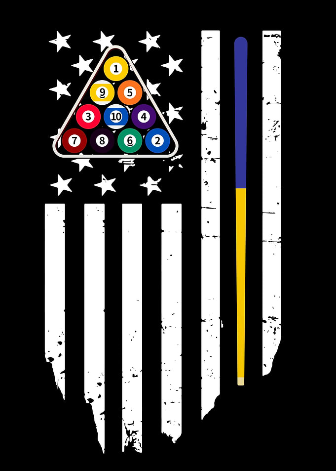 American Flag with Pool Balls and Cues