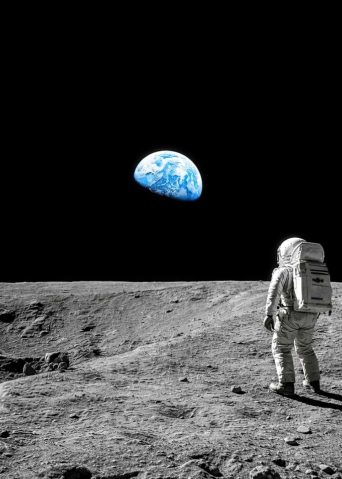 Astronaut on Moon looking at Earth