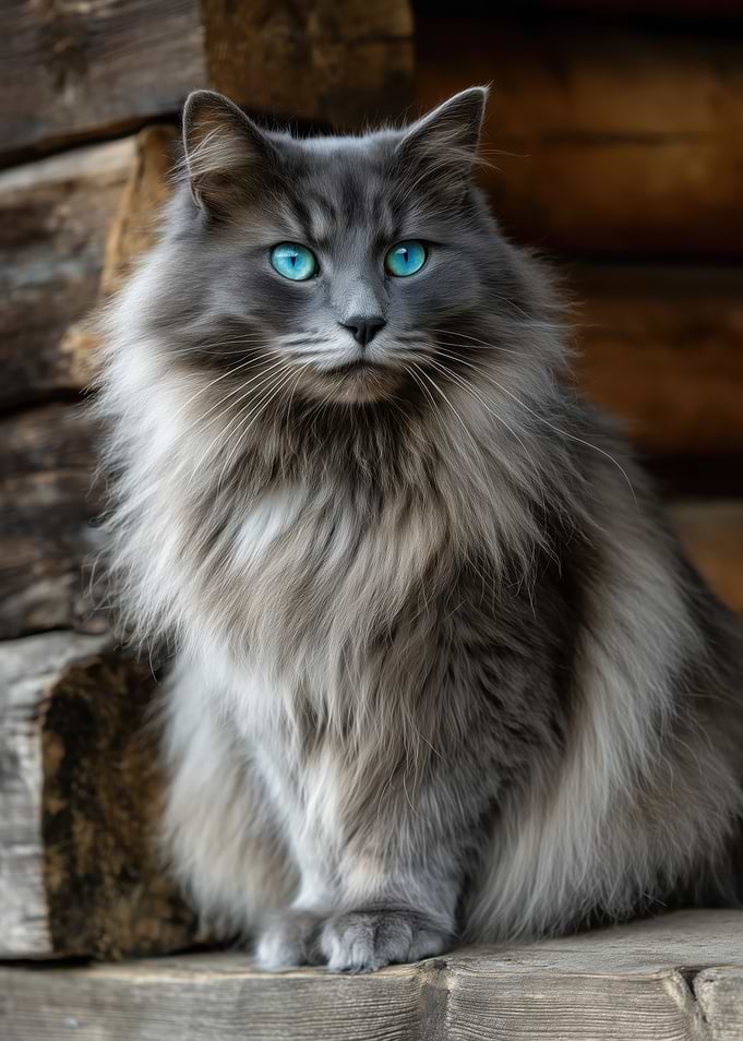 Majestic Fluffy Cat with Blue Eyes