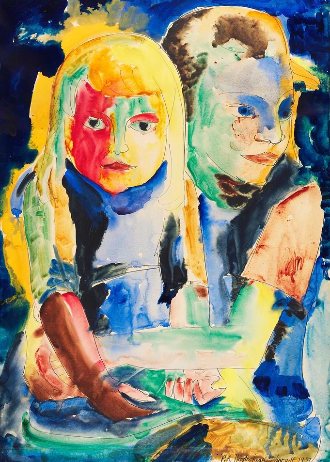Two Children Portrait Watercolor