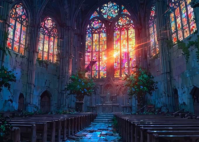 Ruined Church with Stained Glass