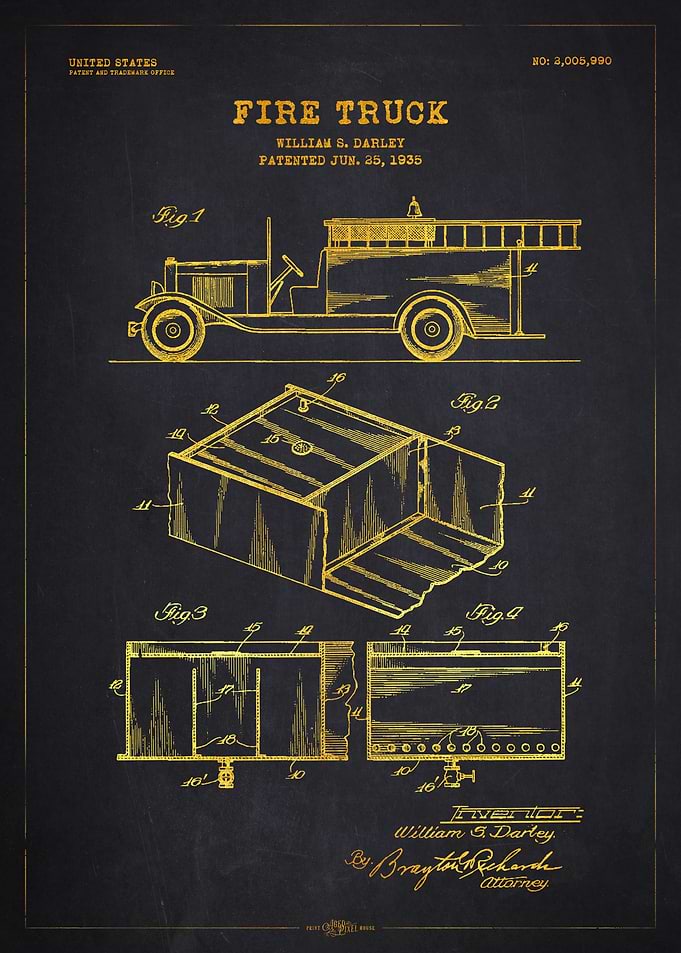1935 Fire Truck Patent Gold