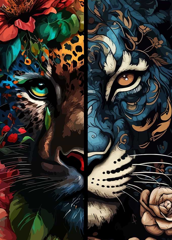 Split Face of Two Wild Cats