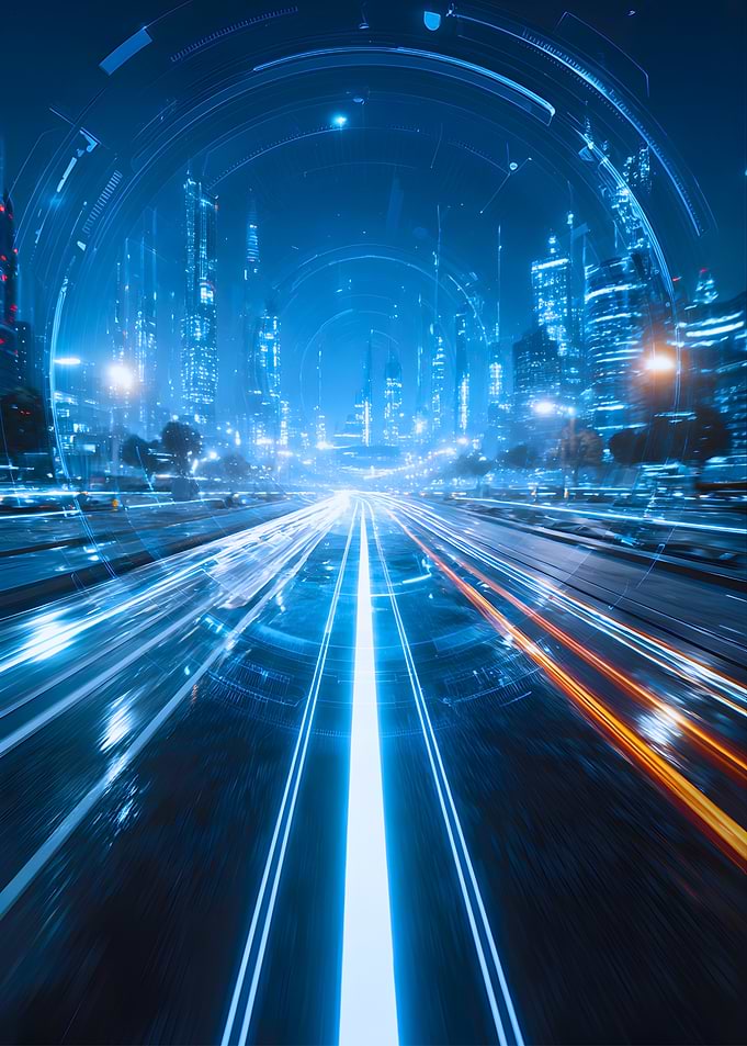 Futuristic Cityscape with Light Trails