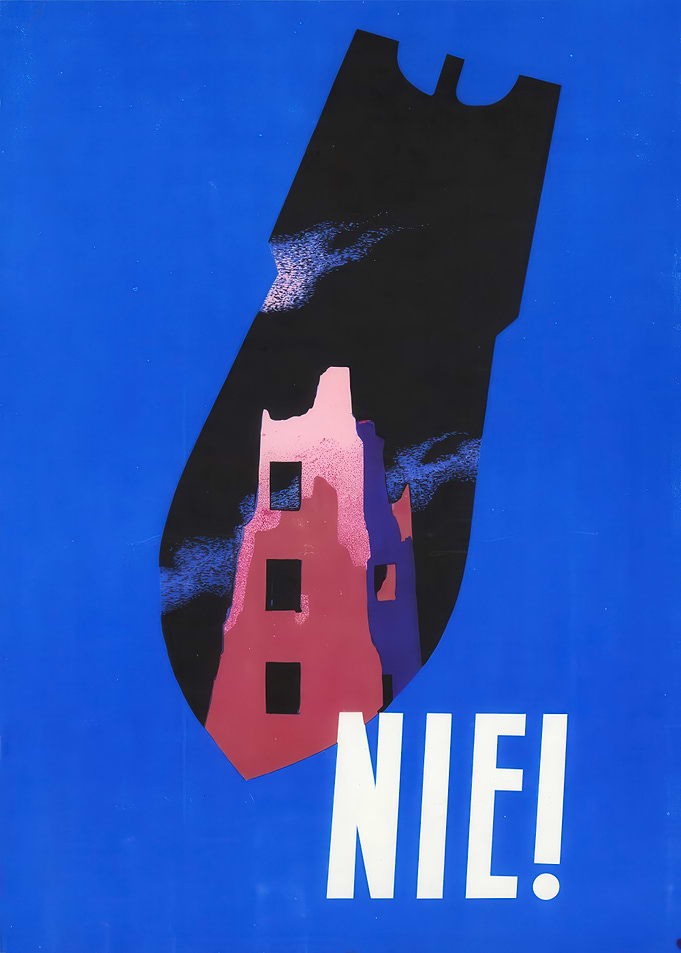 Anti-War Poster with Bomb and Ruins