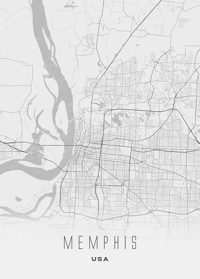 Memphis, Tennessee - Minimal White City Streets Map, USA Wall Art