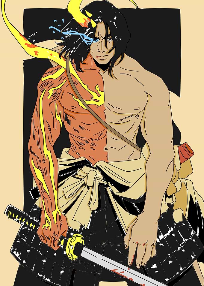 Samurai Warrior with Fiery Arm