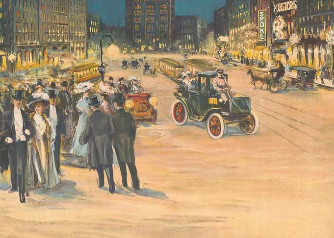 Vintage City Street Scene at Night