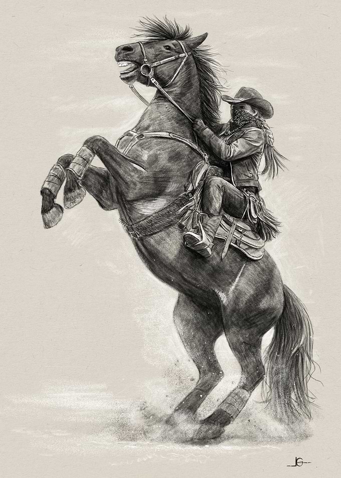 Cowgirl on Rearing Horse