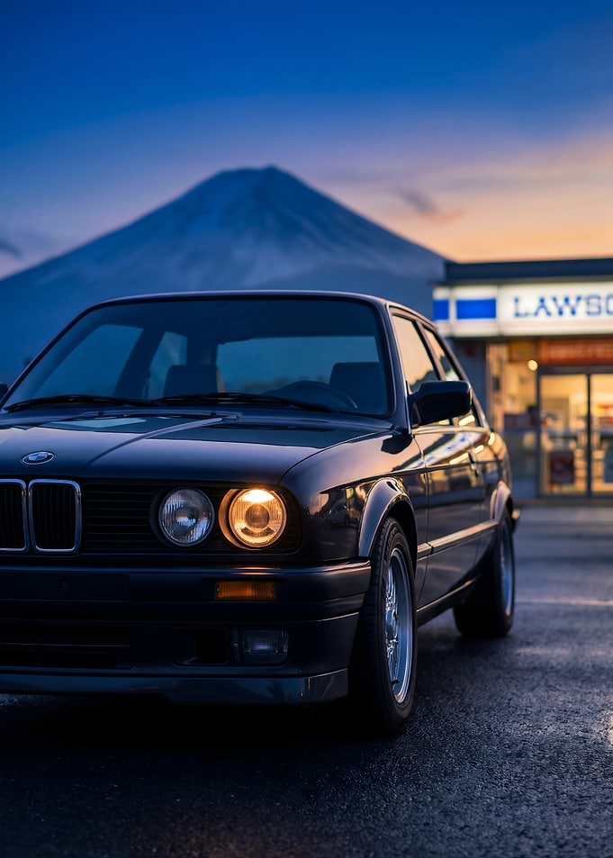 Car BMW E30 Lawson Mount Fuji Sunset