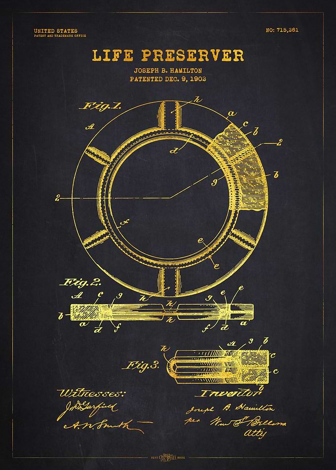 1903 Life Preserver Patent Gold