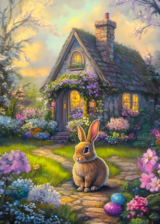 Easter Bunny in a Spring Garden