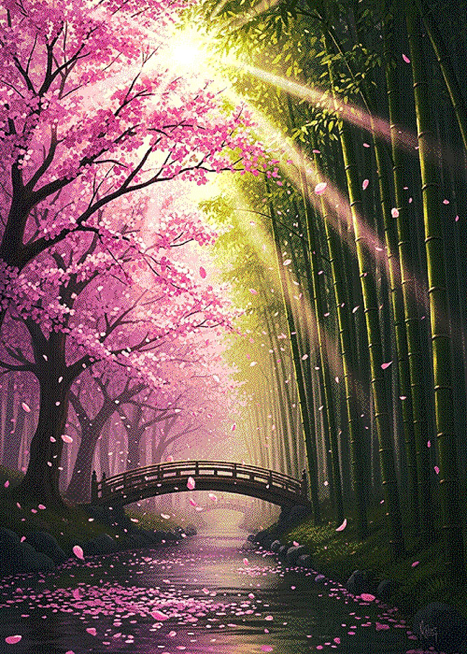 Serene Japanese Garden Bridge