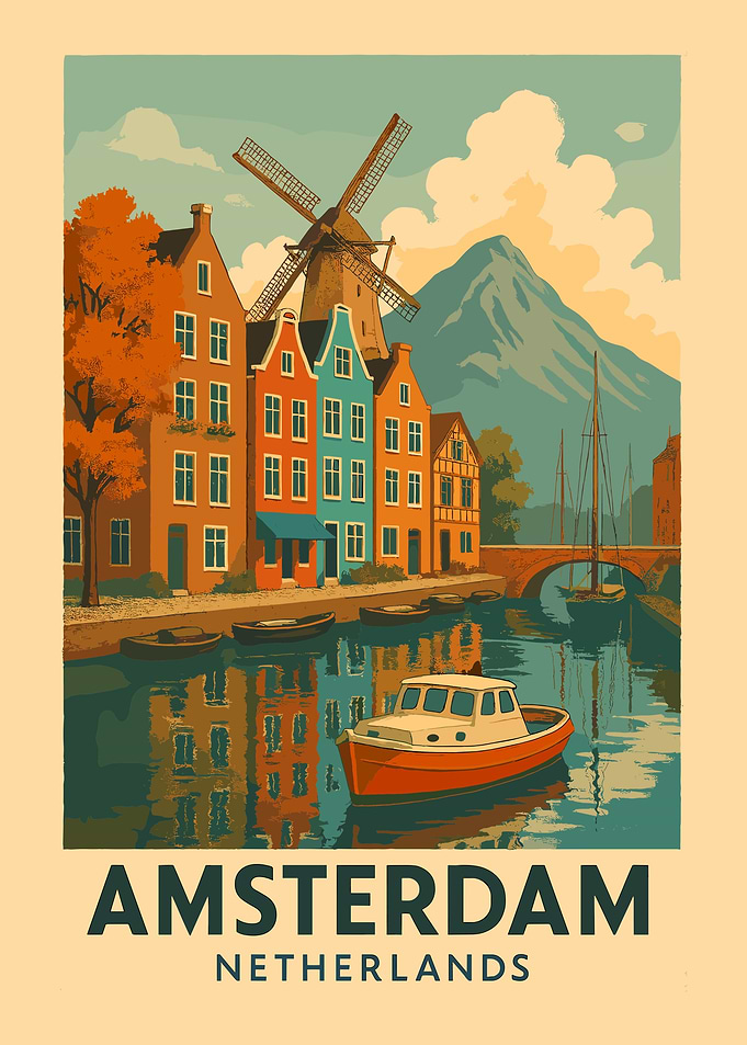 Vintage Travel Amsterdam Netherland