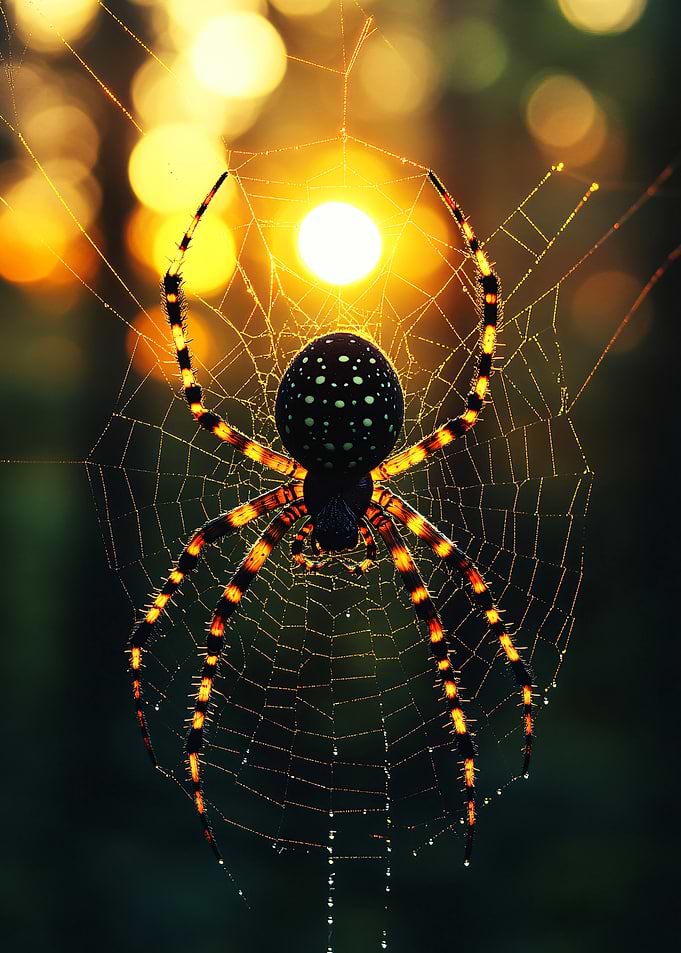 Spider on a Web at Sunset