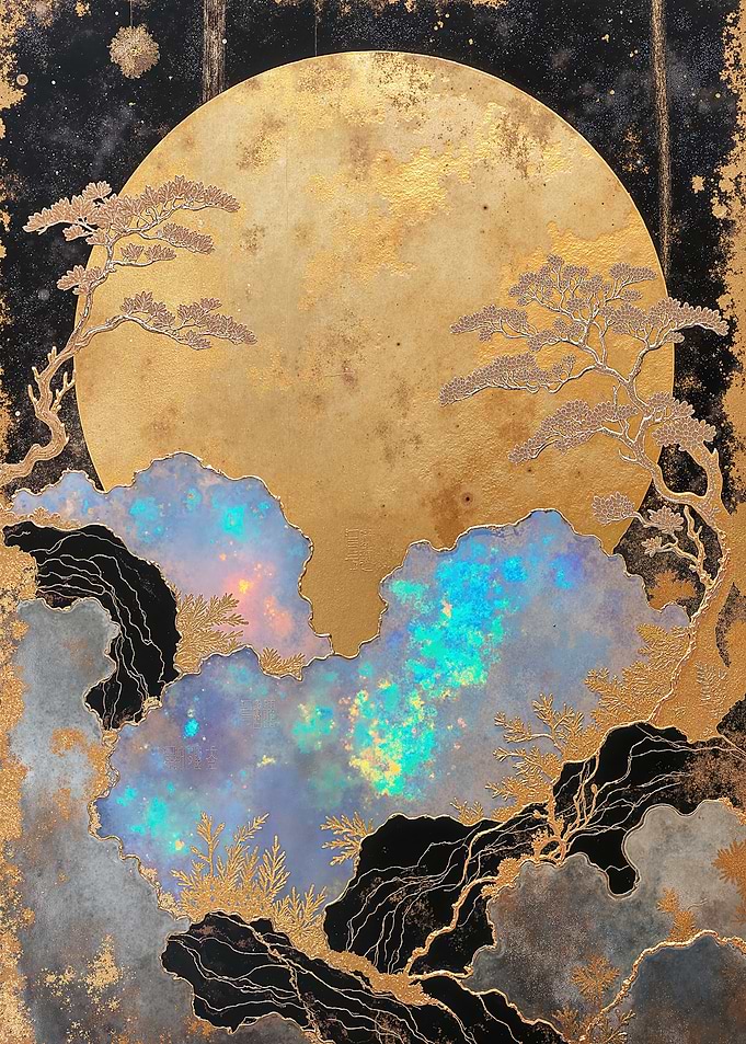 Golden Moon and Opal Clouds