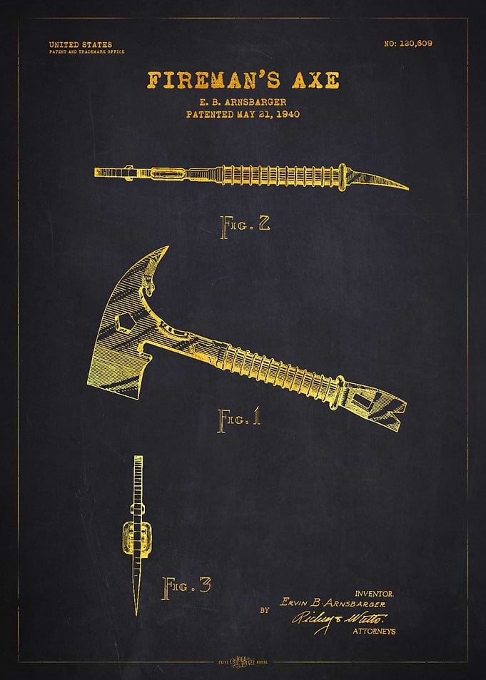 1940 Fireman's Axe Patent Gold