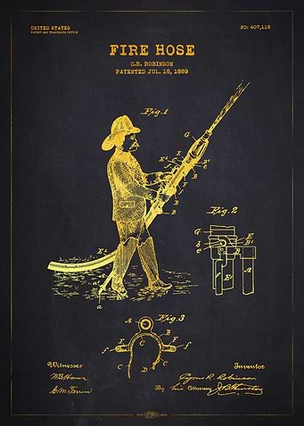 1889 Fire Hose Patent Gold