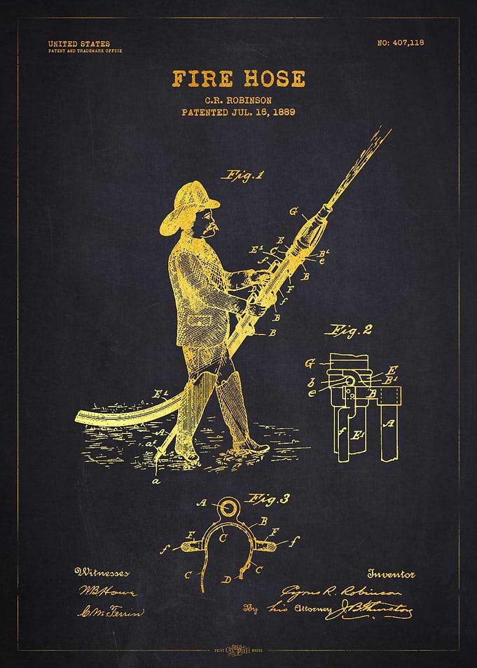 1889 Fire Hose Patent Gold