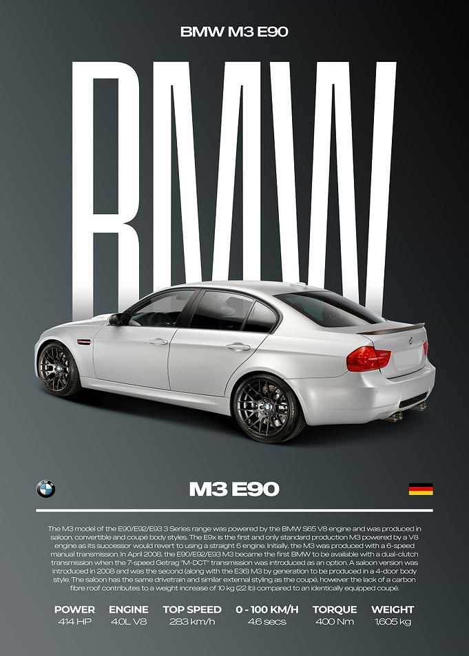 BMW M3 E90 Car Poster