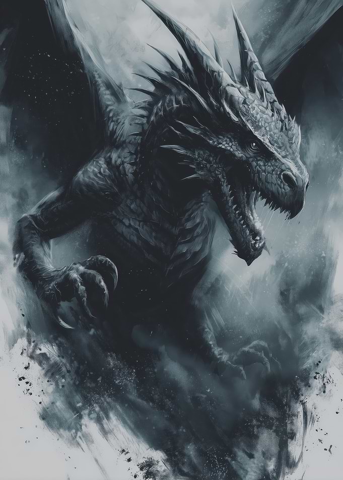 Dark Dragon Emerging from Smoke
