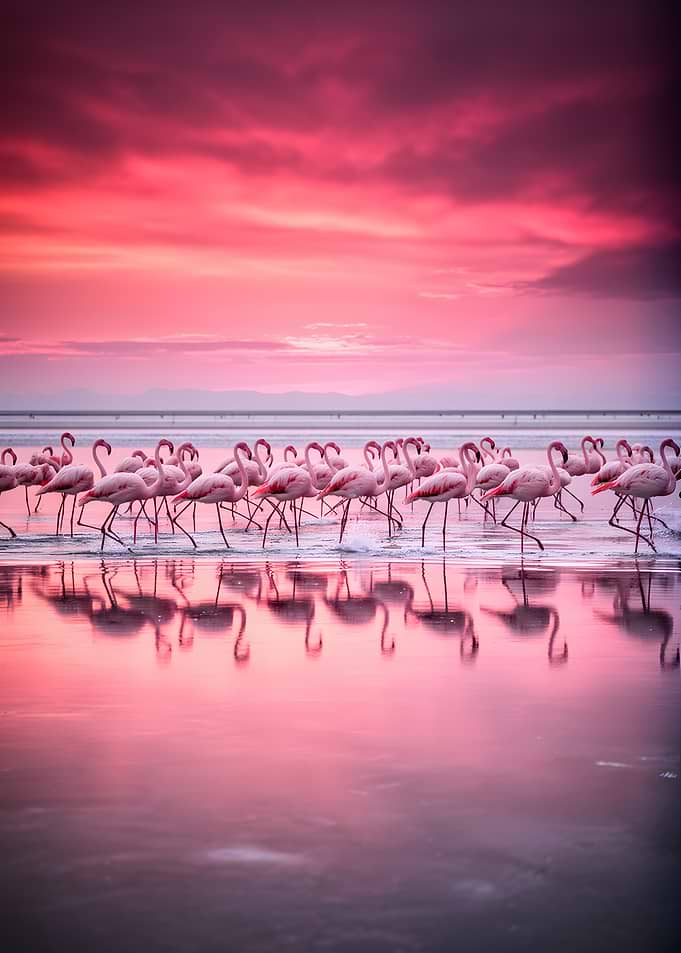 Flamingos at Sunset
