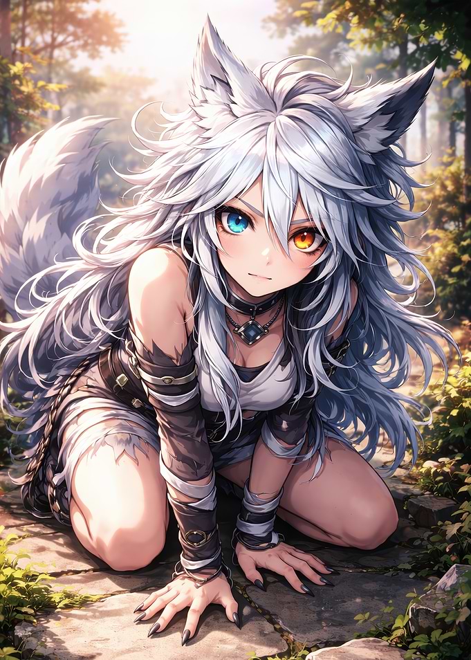 Anime Wolf Girl in Forest