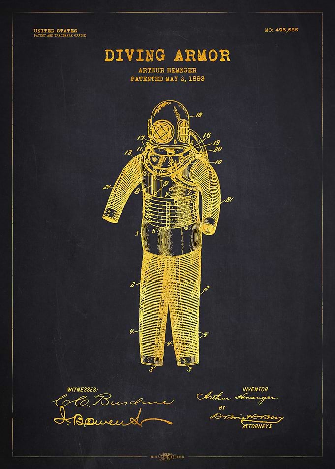 1893 Diving Armor Patent Gold