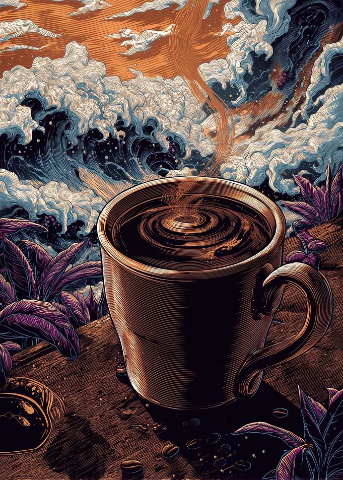 Abstract Steaming Coffee Cup