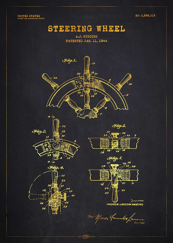1944 Steering Wheel Patent Gold