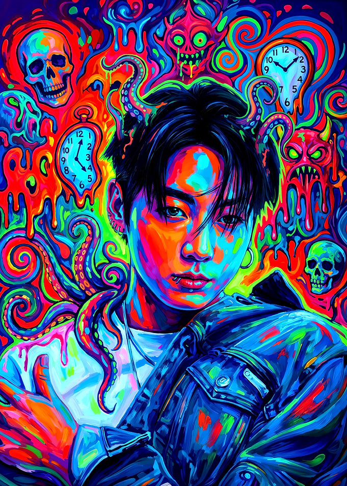 BTS Jungkook – Neon Chaos Portrait