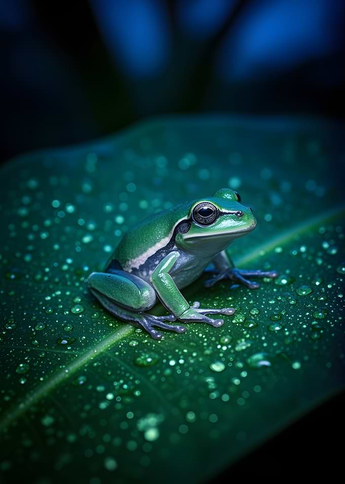 Green Tree Frog on Leaf