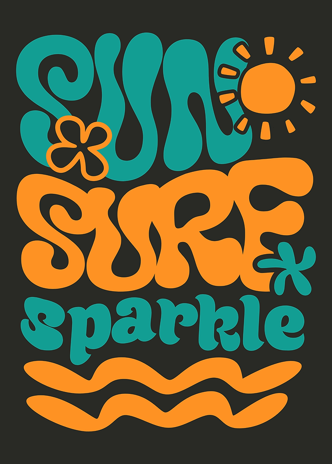 Retro Sun Surf Sparkle Text Art