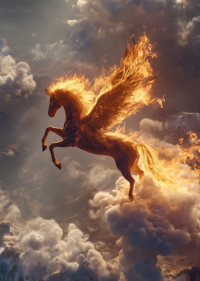 Fiery Pegasus in Clouds