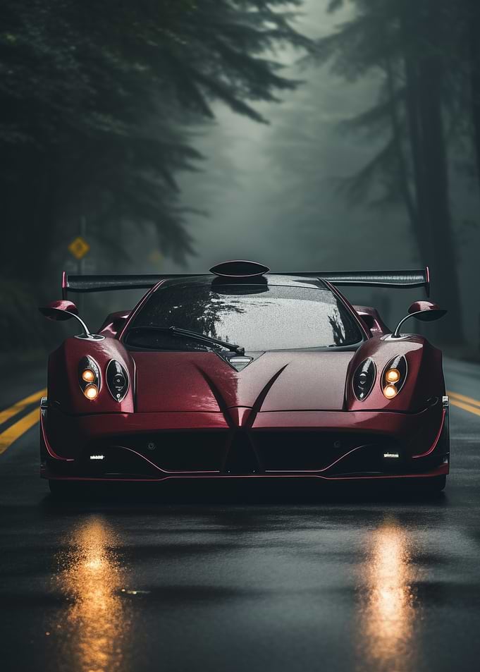 Red Pagani on Wet Road