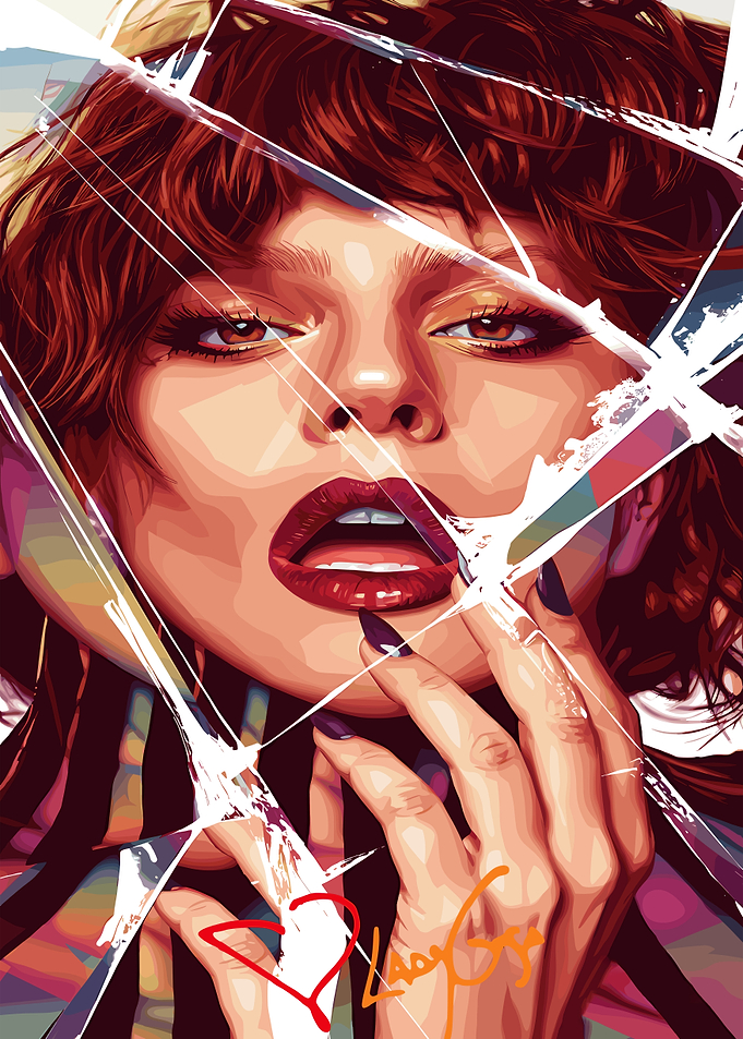 Lady Gaga Portrait Through Broken Glass