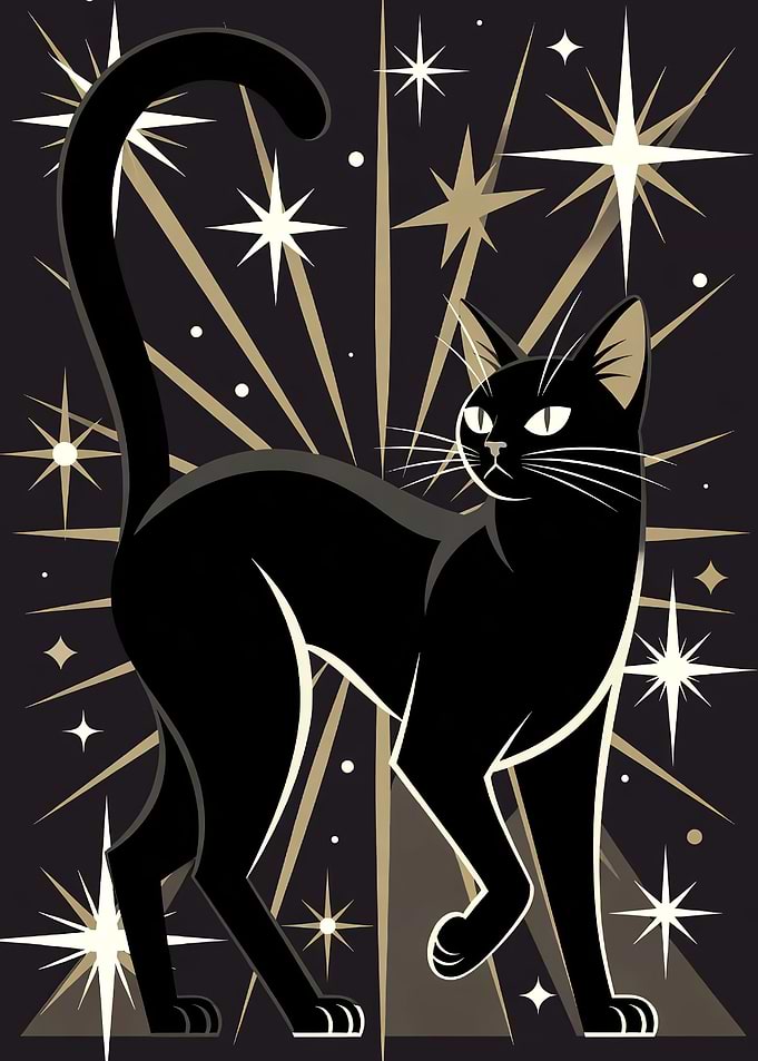 Black Cat with Starbursts