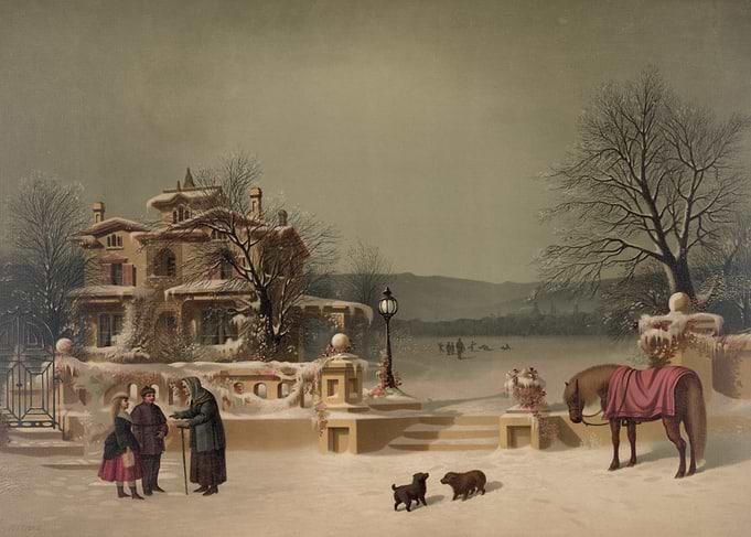Winter Scene with Mansion and Figures